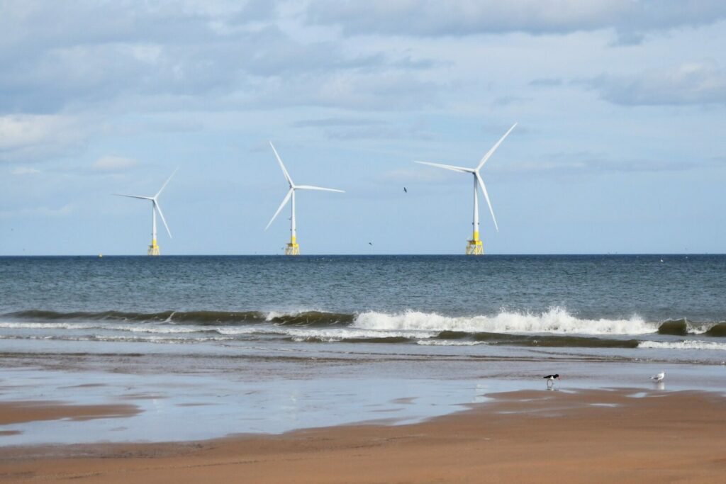 wind farm at sea shore